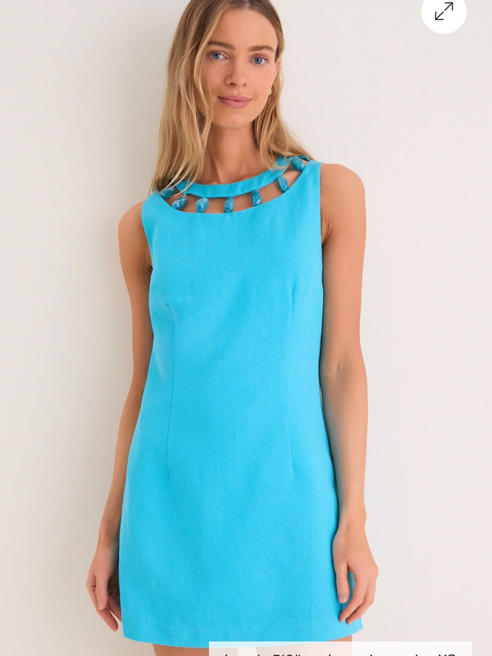 Sleeveless Turquoise Mini Dress with Decorative Neckline